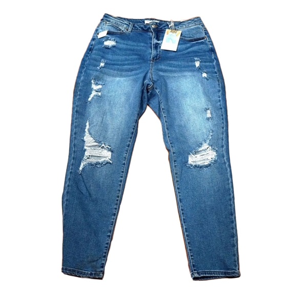 Women Wax Plus Size Blue Ripped Mom Jeans 90250 XL - Picture 4 of 5